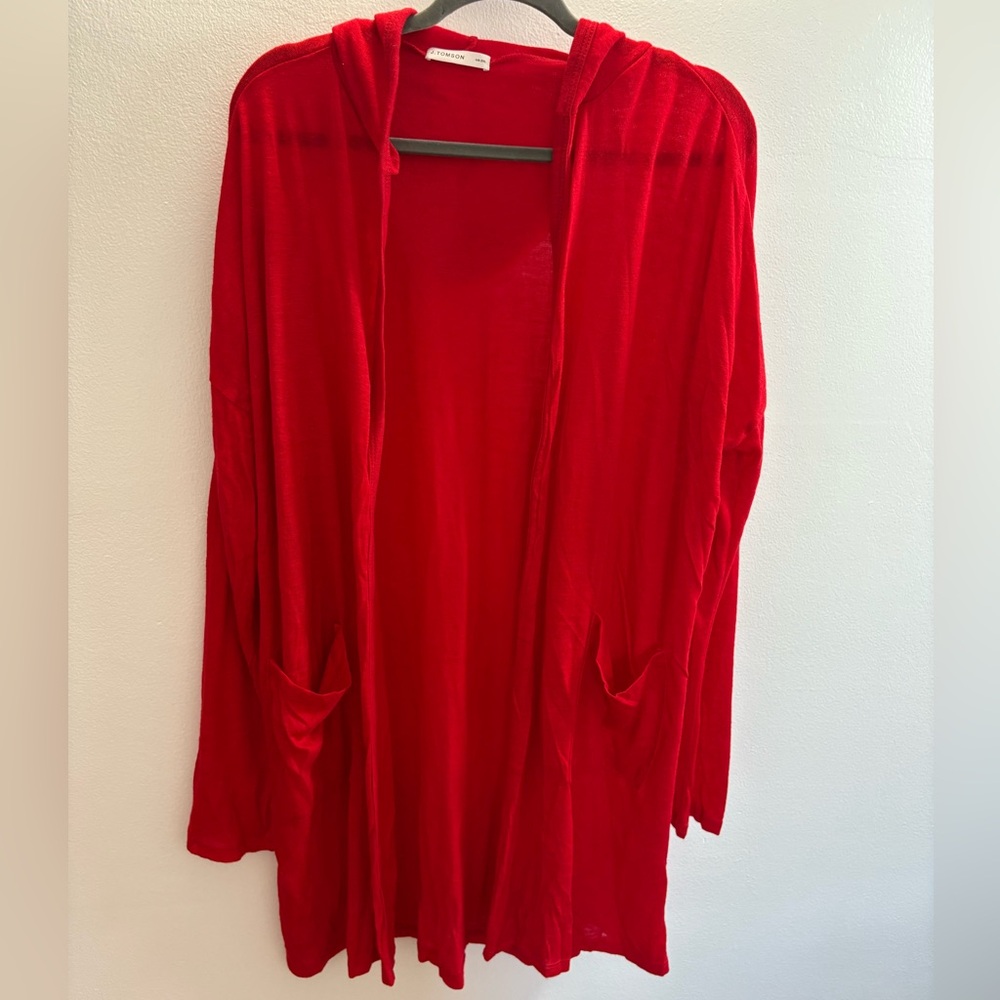 NWOT J. Tomson Red Hoodie Lightweight Open Long Cardigan 2XL